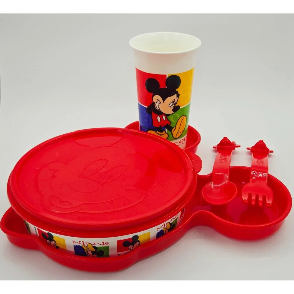 Vintage Tupperware Mickey Mouse Minnie Mouse 6pc Set Plate Bowl Cup Fork Spoon